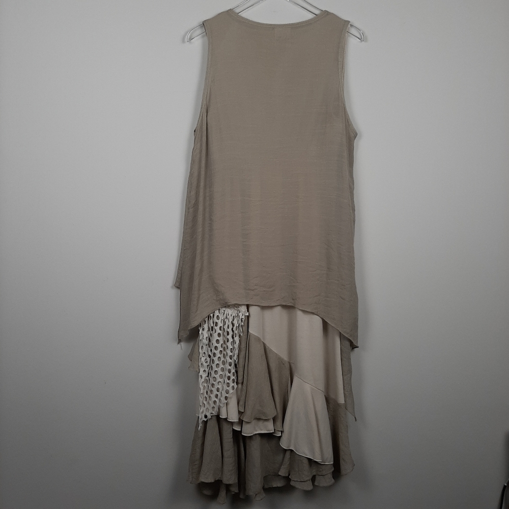 Noelle Lagenlook Tan and Cream Midi To Maxi Dress Size Medium - Picture 2 of 15